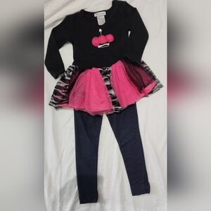 Bonnie Jean 4T Pink Tutu Dress Set Black Leggings Girls Party Holiday Outfit